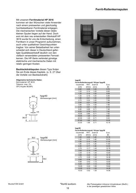 Produktinformationen und Preise Stand ... - Mundorf EB GmbH