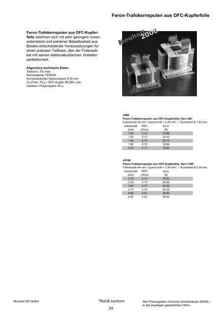 Produktinformationen und Preise Stand ... - Mundorf EB GmbH