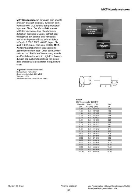 Produktinformationen und Preise Stand ... - Mundorf EB GmbH