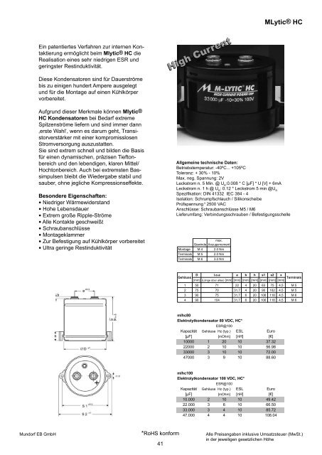 Produktinformationen und Preise Stand ... - Mundorf EB GmbH