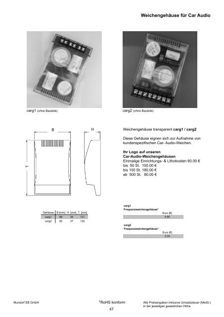 Produktinformationen und Preise Stand ... - Mundorf EB GmbH