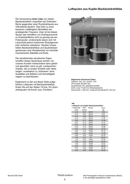 Produktinformationen und Preise Stand ... - Mundorf EB GmbH