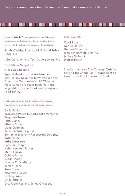 2005 BCF Annual Report (PDF) - Brookline Community Foundation