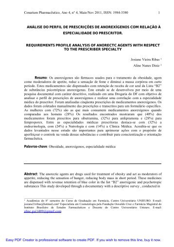 anÃ¡lise do perfil de prescriÃ§Ãµes de anorexÃ­genos com ... - Unieuro