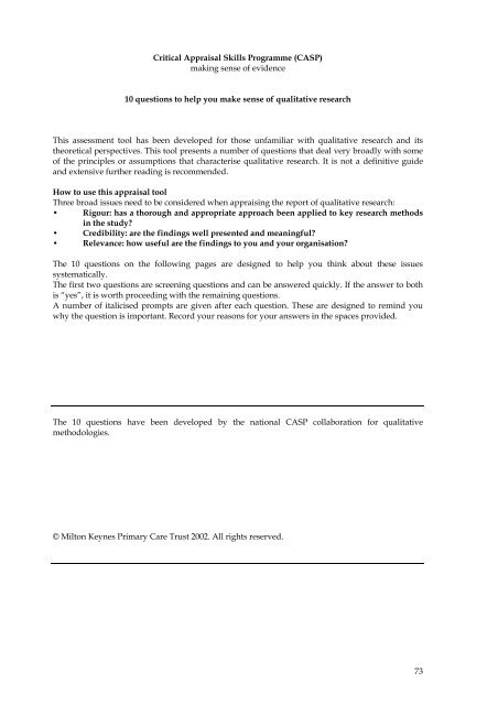 Unit Eight: Principles of Critical Appraisal - Cochrane Public Health ...