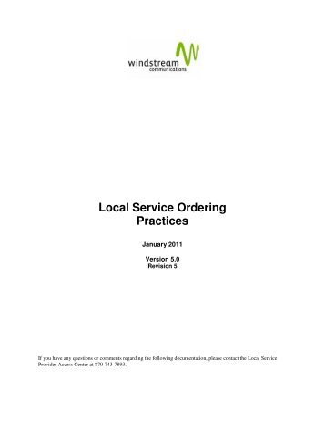 Local Service Ordering Practices - Windstream Business Wholesale