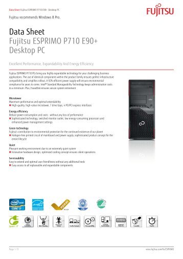 Data Sheet Fujitsu ESPRIMO P710 E90+ Desktop PC - Spetel