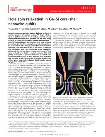 Hole spin relaxation in Ge-Si core-shell nanowire qubits - Lieber ...