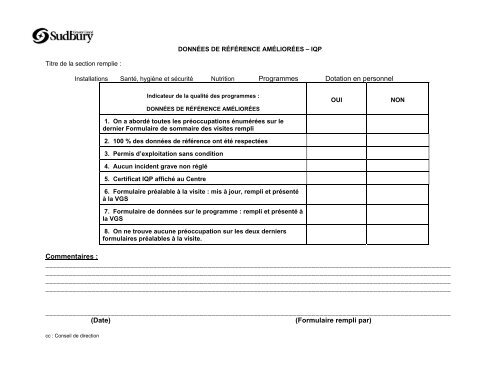 Indicateurs de la qualitÃƒÂ© des programmes ... - Grand Sudbury