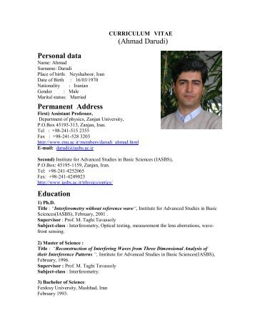 (Ahmad Darudi) Personal data Permanent Address Education