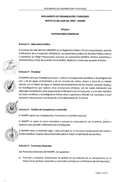 REGLAMENTO DE ORGANIZACIÃN Y FUNCIONES - Imarpe