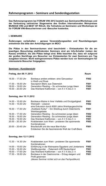 Rahmenprogramm – Seminare und Sonderdegustation - Forum Vini