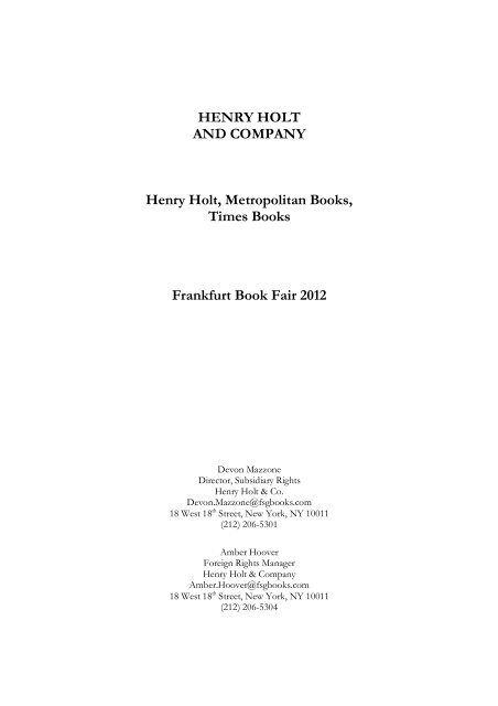 HENRY HOLT AND COMPANY Henry Holt, Metropolitan Books ...