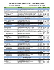 FACULTÃ DES SCIENCES ET DE GÃNIE â GESTION DES ÃTUDES