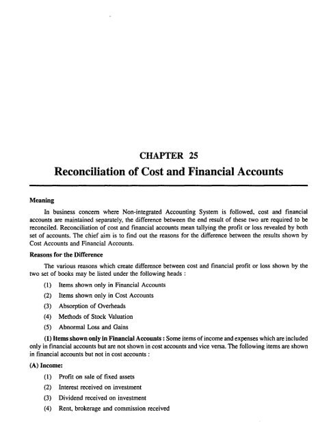 chapter 25 reconciliation of cost and financial accounts reviewed statements