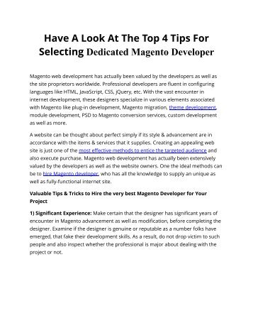 Have A Look At The Top 4 Tips For Selecting Dedicated Magento Developer