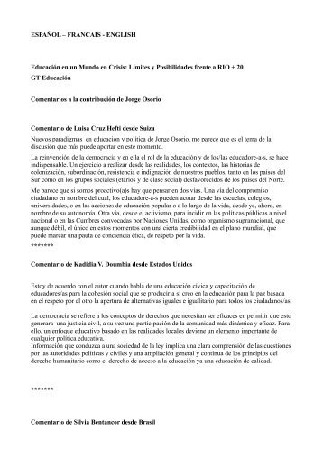 LÃ­mites y Posibilidades frente a RIO + 20 GT EducaciÃ³n Come