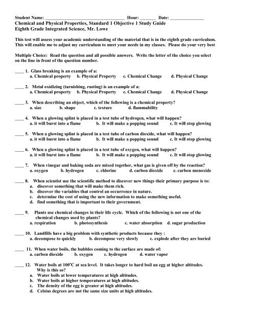 Chemical And Physical Properties - Mount Logan Middle School