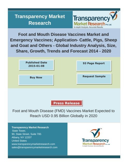 Foot and Mouth Disease Vaccines Market and Emergency Vaccines Application - Global Industry Analysis, Size, Share, Growth, Trends and Forecast 2014 – 2020