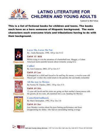 LATINO LITERATURE FOR CHILDREN AND YOUNG ADULTS