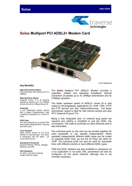 Solos Multiport PCI ADSL2+ Modem Card - Yawarra Information ...