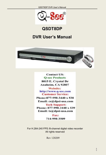 QSDT8DP DVR User s Manual Q See