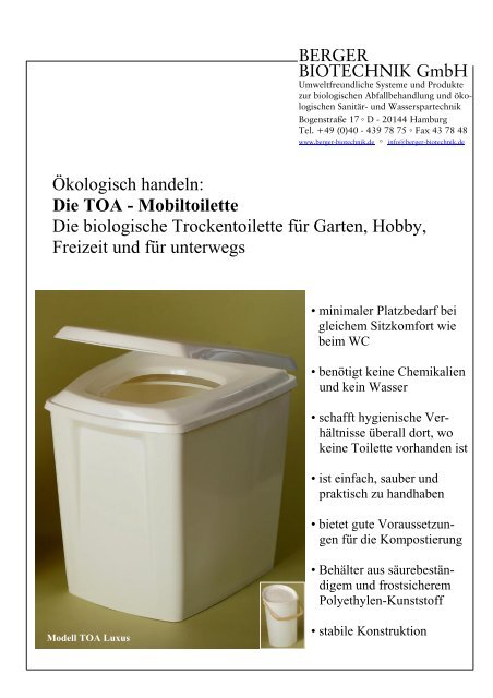 Die TOA - Mobiltoilette - Berger Biotechnik GmbH