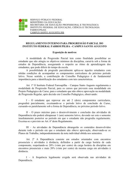 Regulamento Interno para ProgressÃ£o Parcial do Instituto Federal ...