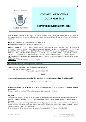 conseil municipal du 10 mai 2011 compte rendu sommaire - SÃ©nas
