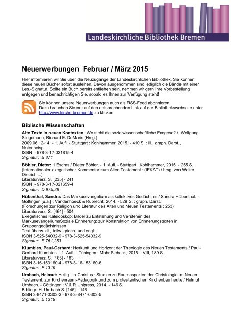 Neuerwerbungen Februar / März 2015