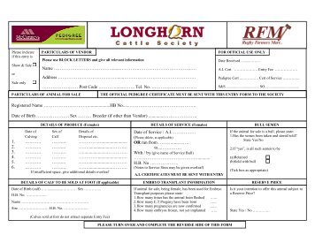 Entry form - Longhorn Cattle Society