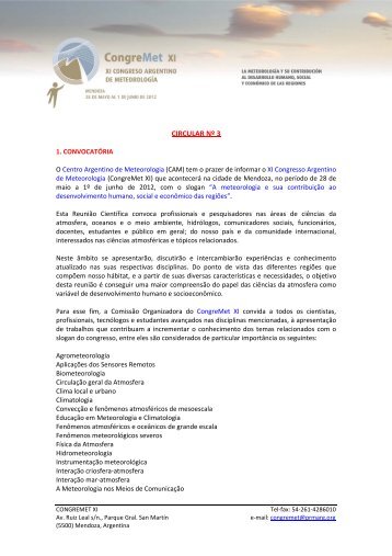 CIRCULAR NÂº 3 - CongreMet XI. Congreso Argentino de MeteorologÃ­a