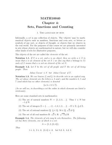 MATH10040 Chapter 4: Sets, Functions and Counting