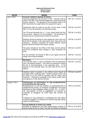 Approved Decisions from Chairs' Forum SY 2010-2011 ... - DLSU-D