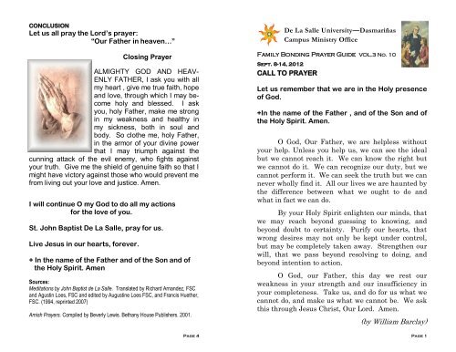 Let us all pray the Lord's prayer: “Our Father in heaven ... - DLSU-D