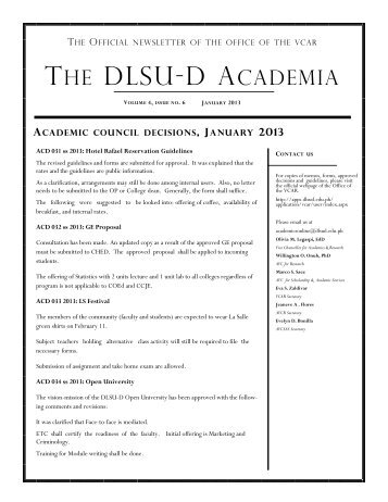 January 2013 DLSU-D Academia vol 4 issue no. 6