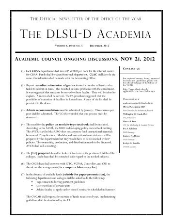 December 2012 DLSU-D Academia vol 4 issue no. 5