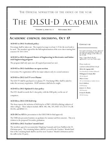 November 2012 DLSU-D Academia vol 4 ussue no. 4
