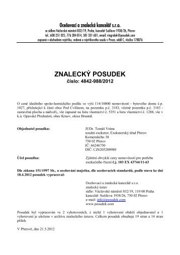 ZNALECKÃ POSUDEK ÄÃ­slo: 4842-988/2012 - OKdrazby.cz