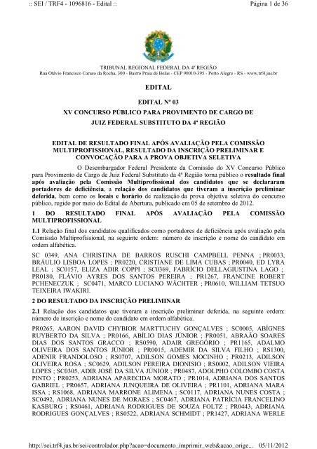 Edital n° 3 - Tribunal Regional Federal da 4ª Região