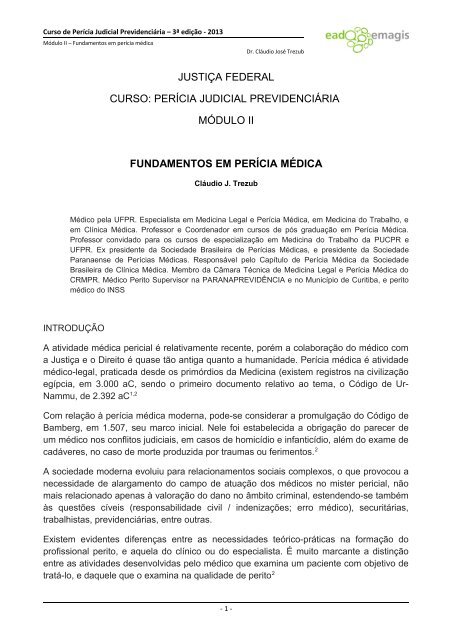 Apostila Fundamentos em pericia médica - Tribunal Regional ...