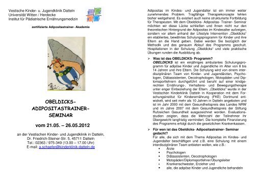 Obeldicks-Adipositastrainer-Seminar - Vestische Kinder- und ...
