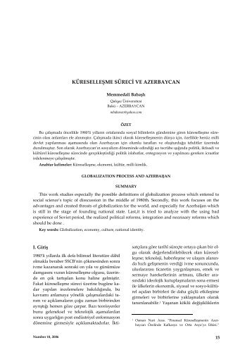 küreselleşme süreci ve azerbaycan - Journal of Qafqaz University