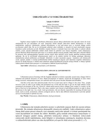 urbanizasiya və yerli idarəetmə - Journal of Qafqaz University