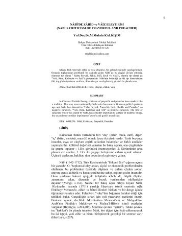 NÂBî'DE ZÂHİD ve VÂİZ ELEŞTİRİSİ - Journal of Qafqaz University