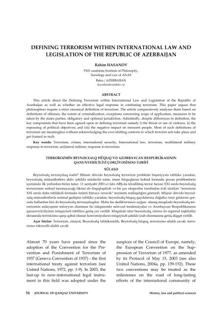 defining terrorism within international law and legislation of the ...