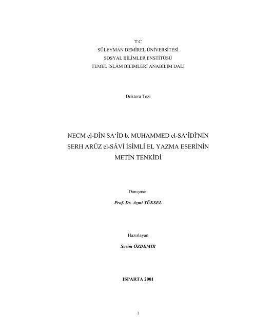 NECM el-DÃN SA'ÃD b. MUHAMMED el-SA'ÃDÃ'NÄ°N ÅERH ARÃZ el ...