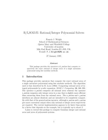 R/I SOLVE - REDUCE Computer Algebra System