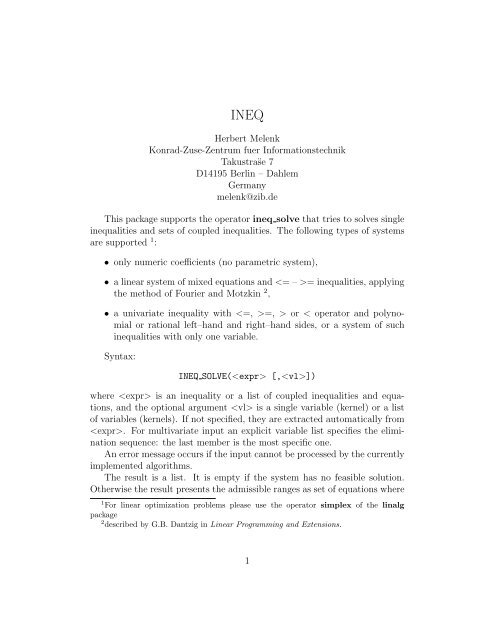 ineq REDUCE Computer Algebra System