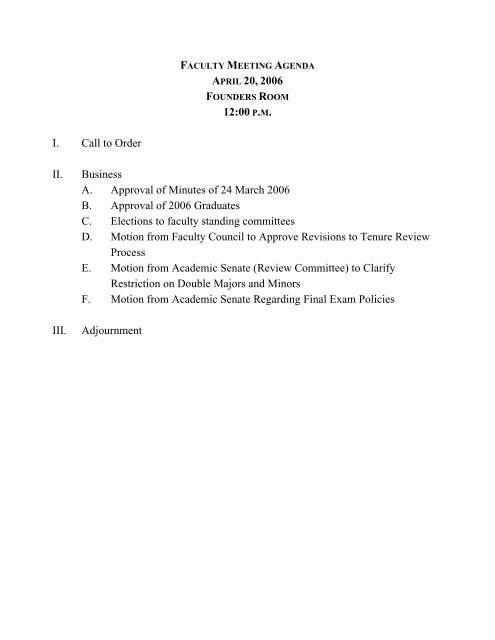 FACULTY MEETING AGENDA - Westmont College